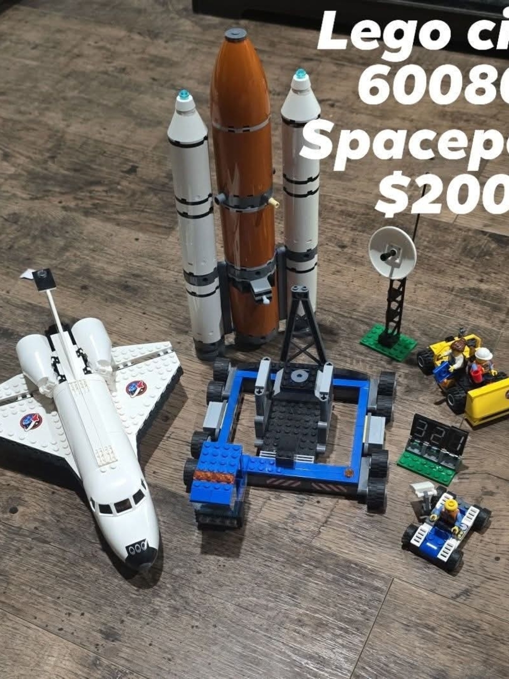 Lego White Space Shuttle with Orange Tank and Blue Launch Cart 60080